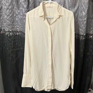 CELINE 100% Silk Off White Button Up Oversized Shirt Size: 40